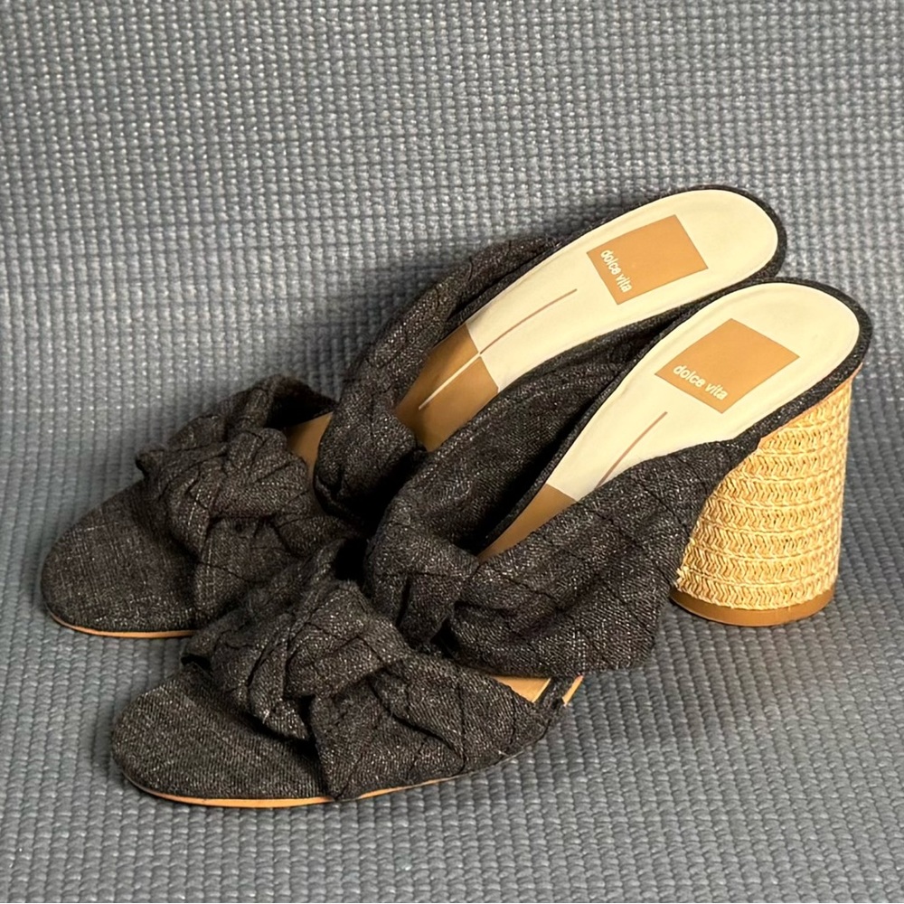 DOLCE VITA Jene Knotted‎ Fabric Sandals Slides Ash Gray Black Women’s Size 7.5